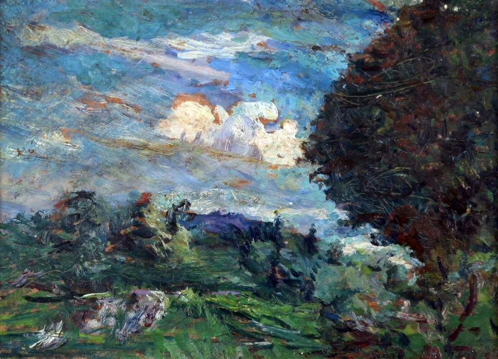 Paesaggio con cielo blu e albero